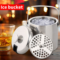 1 x RAW Customer Returns Emsmil ice bucket with lid, tongs and strainer, 1.3L ice bucket, stainless steel, double-decker design ice container, champagne cooler, ice cube container, ice cooler for home bar for cooling beer, champagne, wine - RRP €24.98