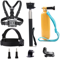 1 x RAW Customer Returns TEKCAM Action Camera Accessory Set, Chest Strap Holder Head Strap Selfie Stick Monopod Floating Handle Compatible with Gopro Hero 12 11 10 9 8 AKASO DJI Osmo Apeman SJCAM - RRP €18.99