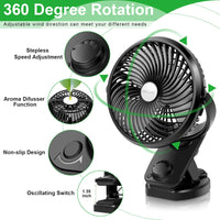 1 x RAW Customer Returns ELZO USB Fan, 5000mAh Quiet Mini Table Fan Clip Fan, Auto-Oscillating, 360 Rotation Rechargeable Stepless Speed Portable Fan for Office Stroller, 13cm Blades - RRP €22.36