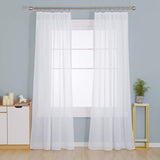 1 x RAW Customer Returns Deconovo Curtains with Gathering Tape Transparent Curtains for Rail System Stores Scarf Living Room Linen Look, 245x140 cm Height x Width , White, Set of 2 - RRP €22.8