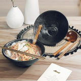 1 x RAW Customer Returns 2 Pieces 6-piece Porcelain Ramen Bowl Set, 1600 ml Japanese Soup Bowl with Spoon and Chopsticks, Microwave and Dishwasher Safe, for Udon Asian Noodles, Black 24 cm  - RRP €39.65