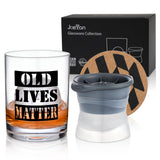 1 x Brand New Joeyan Hand Blown Whiskey Glasses with Engraving and Old Lives Matter Printed Decal, Rum Glasses with Ice Mold and Coaster, Gift Ideas for Dad Grandpa Men, 360 ml - RRP €22.8