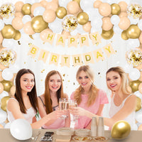 2 x Brand New QIUQI 18th birthday decoration beige, 18 year decoration birthday, decoration 18th birthday girls boys, white gold apricot balloon and HAPPY BIRTHDAY banner for 18th party - RRP €38.4