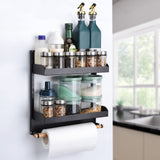 1 x RAW Customer Returns Toski Magnetic Refrigerator Shelf, Magnetic Hanging Shelf with 2 Tiers and Paper Towel Holder, Magnetic Spice Rack, for Kitchen Organizer Storage, Black - RRP €20.87