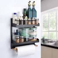 1 x RAW Customer Returns Magnetic Fridge Shelf, Magnetic Hanging Shelf with 2 Tiers and Paper Towel Holder, Magnetic Spice Rack, for Kitchen Organizer Storage, Black - RRP €21.77