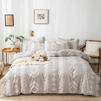 1 x RAW Customer Returns Freyamy Boho Bed Linen 200x200 cm Grey Tufted Bedding Set Geometric Embroidery Modern Chic Bohemian Microfiber Duvet Cover with Zipper and 2 Pillowcases 80x80cm  - RRP €51.38