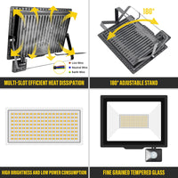 1 x RAW Customer Returns Willpower Outdoor LED Floodlight with Motion Sensor 100W 10000LM Warm White LED Spotlight 4000K LED Floodlight IP66 85V-265V Security Light for Garden Courtyard Garage Patio Corridor - RRP €32.89