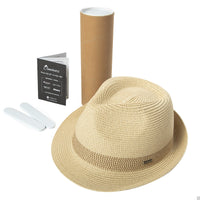 1 x Brand New Comhats Straw Trilby Hat for Men and Women - Summer Hat with UV Protection - Fedora Style - Natural Straw Hat - Beach Hat for Men - Summer Hat Rolling Folding with Travel Cover Beige XL - RRP €27.6