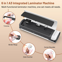 1 x RAW Customer Returns Laminator A3, 6 in 1 laminator A3 and A4 with 25 laminating pouches, 60S heating, cold and thermal laminator for A3 A4 A5 A6, integrated paper cutter, corner rounder, hole punch and iron ring - RRP €39.99