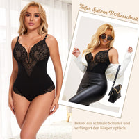 1 x RAW Customer Returns Joyshaper Shapewear Women s Body Deep V-Neck Lace Bodysuit Thong Corset Body Tummy Control Body Shaper Shaping Thong Underwear Black 2XL - RRP €29.14