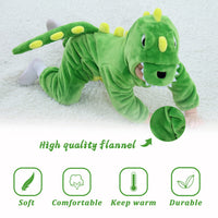 1 x RAW Customer Returns Doladola Baby Romper with Hood Flannel Winter Jumpsuit Costumes for Baby Boys Girls Cartoon Pajamas 12-18 Months, Green Dinosaur  - RRP €25.94