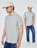 1 x Brand New SSLR Henley Shirt for Men, Henley Shirt Men Short Sleeve, 100 Cotton Short Sleeve Shirt Gray, Large  - RRP €27.6