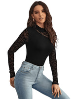 1 x RAW Customer Returns GORGLITTER Body Women s Long Sleeve Knitted Sexy Mesh Bodysuit Long Sleeve Body Women s Elegant Women s Body with Stand-Up Collar Black XL - RRP €31.25