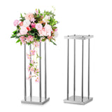 1 x Brand New Sziqiqi 60cm Silver Vase Wedding Centerpieces for Table Decoration - 2 Pieces Tall Vase Geometric Flower Stand Metal Vases Floor Vases Table Decoration for Birthday Anniversary Reception Engagement - RRP €75.95