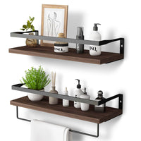 1 x RAW Customer Returns DifferTemp wall shelf wood and metal, kitchen wall shelf with towel holder, floating shelf, bathroom shelf, hanging kitchen shelf, wooden wall shelf, wall board set of 2, wall shelf 40cm - RRP €28.22