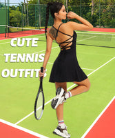 1 x RAW Customer Returns Navneet Tennis Dress Women Golf Dress Active Dress Dress with Pants Underneath Backless A Line Mini Dress Padded Tennis Outfit Costume Summer Dress Black L - RRP €30.98