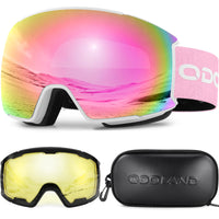 1 x RAW Customer Returns Odoland ski goggles snowboard goggles for men and women with 2 magnetic interchangeable lenses and case anti-fog UV protection helmet compatible for boys and girls for snowboarding skiing pink - RRP €49.99