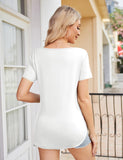 1 x RAW Customer Returns Beluring Blouse Women Elegant Short Sleeve T-Shirts Casual V Neck Tunic Basic Tops White L - RRP €24.19