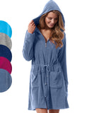 1 x RAW Customer Returns Morgenstern bathrobe ladies thin light zipper and hood blue hooded bathrobe XL cotton women soft terry short large sizes - RRP €39.95