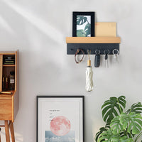 1 x RAW Customer Returns Wooden key rack with shelf, key holder, key rack with 6 hooks, wall key rack for entrance area, hallway, kitchen - RRP €25.45