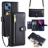 1 x RAW Customer Returns Myriadunsell Case for Xiaomi 14 with Lanyard, Flip Wallet Phone Case with Magnetic Zipper and Stand 5 Card Slots Folio Made of Luxurious Vegan Leather Black - RRP €18.14