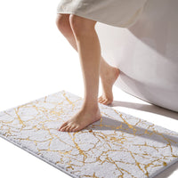 1 x RAW Customer Returns QJHOMO bath mat non-slip washable bath rug, white bathroom carpet, gold decorative carpet luxury bathroom accessories, soft microfiber absorbent bath carpet for bathroom bathtub, 50 x 80 cm - RRP €24.19