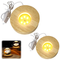 1 x RAW Customer Returns Pack of 2 Wooden LED Light Base, USB LED Light Base for Acrylic Glass, Warm Color LED Wooden Base Stand Square Round LED Light Display Base for Crystal Lens Ball Glass Acrylic Jewelery Resin Round  - RRP €10.97