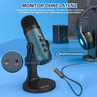 1 x RAW Customer Returns zealsound microphone PC, USB condenser microphone gaming for Mac mobile phone, PS4 5, studio microphones with mute gain echo, adapter for phone, for gaming, podcast, recordings, streaming, ASMR, YouTube, k66 Teal - RRP €43.33