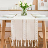 1 x RAW Customer Returns CHUQING table runner beige cream macrame table runner country house style boho table runner 210 x 33 cm, beige - RRP €21.99