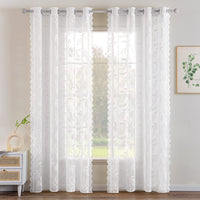 1 x RAW Customer Returns MIULEE Set of 2 Curtains Transparent Curtains with Leaves Lace Translucent Curtain Lace Window Curtain with Eyelets Decorative Curtain for Living Room Bedroom 150 x 225 cm Pure White - RRP €25.86