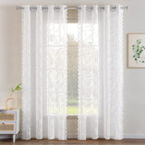 1 x RAW Customer Returns MIULEE Set of 2 Curtains Transparent Curtains with Leaves Lace Translucent Curtain Lace Window Curtain with Eyelets Decorative Curtain for Living Room Bedroom 150 x 225 cm Pure White - RRP €25.86