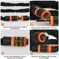 18 x Brand New Bicycle lock, combination lock bicycle, bicycle chain lock high security with 5-digit number code, anti-theft bicycle locks for bicycle, e-bike, motorcycle, door, fence, grill, 6 x 1200 mm, black - RRP €432.0