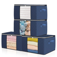 1 x RAW Customer Returns GoMaihe 4pcs 90L Large Capacity Wardrobe Boxes, Foldable Space Saving Containers, with Reinforced Handle Moving Organizer for Clothes Quilts, Linen Blue - RRP €14.98