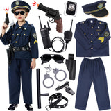 1 x RAW Customer Returns Police Costume Children with Police Equipment Police Shirt Pants Police Hat Handcuffs Police Badge Belt Sunglasses Walkie Talkie Police Toy for Children Boys Halloween Carnival S  - RRP €41.09