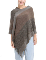 2 x Brand New Ferand Knitted Striped Asymmetrical Women s Poncho Shawl, Khaki, One Size Best Fit SL  - RRP €55.2