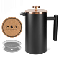 1 x RAW Customer Returns MaxMiuly Coffee Maker French Press 1L, Coffee Press Double-Walled Stainless Steel 6 Cups, Thermo Coffee Maker Available in 350ml, 1000ml with Filter Sieve, Coaster, Black Gold - RRP €35.24