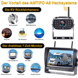 1 x RAW Customer Returns AMTIFO Wireless Rear View Camera Motorhome with Monitor - 7 Inch HD 1080P Display 4 Channels Wireless Rear View Camera Set Stable Signals IP69 Waterproof A8 - RRP €110.92