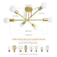 1 x RAW Customer Returns Comely Industrial Ceiling Lamp, Retro Ceiling Lamp 6-Light E27 Chandelier Made of Golden Iron, Sputnik Ceiling Light Vintage for Bedroom Living Room Kitchen, Without Bulb - RRP €35.99