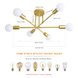 1 x RAW Customer Returns Industrial Ceiling Lamp, 6 Lights E27 Sputnik Chandelier, Vintage Living Room Ceiling Lamps, Modern Ceiling Light for Kitchen Bedroom, Gold - RRP €35.98