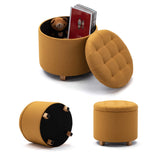 1 x RAW Customer Returns HNNHOME 45cm Round Padded Linen Storage Ottoman Pouf Stool with Storage Yellow  - RRP €65.8