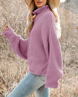 1 x Brand New Saodimallsu Women s Turtleneck Oversized Pullover Bat Long Sleeve Pullover Sweatshirt Loose Chunky Knit Casual Sweater Light Purple XXL - RRP €37.3