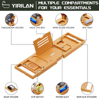 1 x RAW Customer Returns Yirilan Bamboo Bathtub Tray, Foldable Premium Bathtub Caddy, Adjustable Bathtub Board with Book Shelf, Extendable Wooden Tray Bathtub Caddy - Fits Most Bathtub Sizes - RRP €36.94