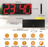 1 x RAW Customer Returns CHKOSDA LED Clock Digital Clock Large Wall Clock with 18 Inch LED Display, Countdown Clock with 8 Adjustable Brightness, 16 Alarm Settings, 12 24 Hour Display, Temperature and Calendar Display Red  - RRP €91.19