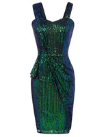 1 x RAW Customer Returns GRACE KARIN Ladies Slim Fit Plus Size Comfortable Sleeveless Dress Spaghetti Straps Knee-Length Sexy Glitter Sequins Party Dress Green M - RRP €44.38