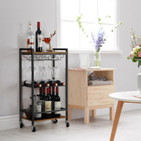 2 x Brand New UOMIO Serving Cart 3-Tier Rolling Bar Cart Kitchen Cart with Lockable Wheels Wine Cart with Glass Holder, Brown Wooden Storage Cart for Living Room 44 x 30 x 85 cm - RRP €75.98