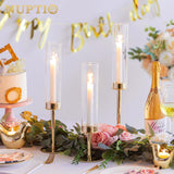 1 x RAW Customer Returns Nuptio Glass Cylinder for Candles Candle Holder Gold Clear Glass Metal Candlestick Taper Candles Large Bottomless Cylinder Shade Wedding Party Table Centerpiece Decor, Set of 3 - RRP €40.25