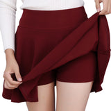 1 x RAW Customer Returns DJT Women Girls Basic Solid Stretchy Casual Mini Skater Skirt with Shorts Jujube Medium - RRP €22.07