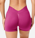 1 x RAW Customer Returns Yiifit Sport Shorts Women V Back 3.5 Scrunch Butt Gym Shorts High Waist Crossback Leggings Sports Pants Short for Summer Fitness Workout Pink Medium - RRP €19.24