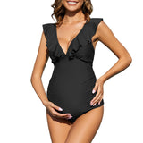 1 x RAW Customer Returns Durio Maternity Swimsuit One-Piece Maternity Swimsuit with Ruffles Flounces Maternity Swimwear V Maternity Fashion Black XL - RRP €32.26