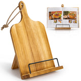 1 x RAW Customer Returns PUERSI cookbook holder wood, book stand kitchen, book holder wall, iPad tablet stand, adjustable cutting board style, vintage decoration - brown - RRP €22.99